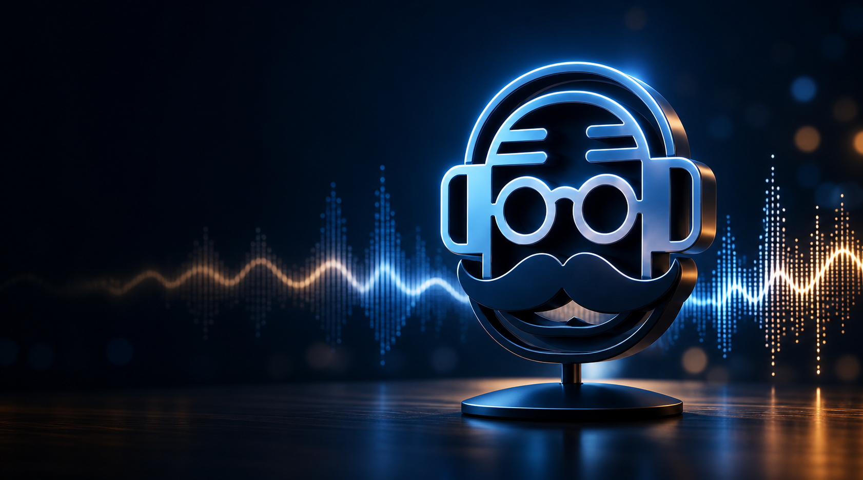 Gistbe microphone with headphones and audio waveform